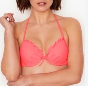 VICTORIA’S SECRET Malibu Coral Ruffle Bikini Top Size 36D